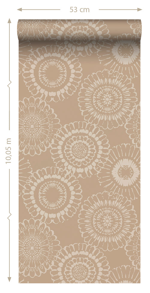 ESTAhome behang bloemen donker beige - 50 x 900 cm - 139823 - vtwonen shop