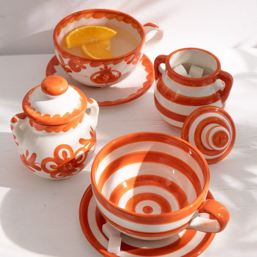 J-Line voorraadpot Granada - keramiek - wit/oranje