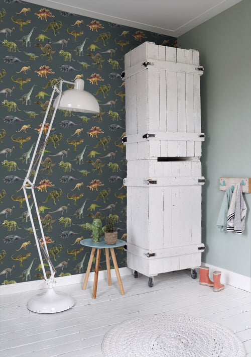 Sanders & Sanders behang dinosaurussen donkerblauw en groen - 50 x 900 cm - 935370