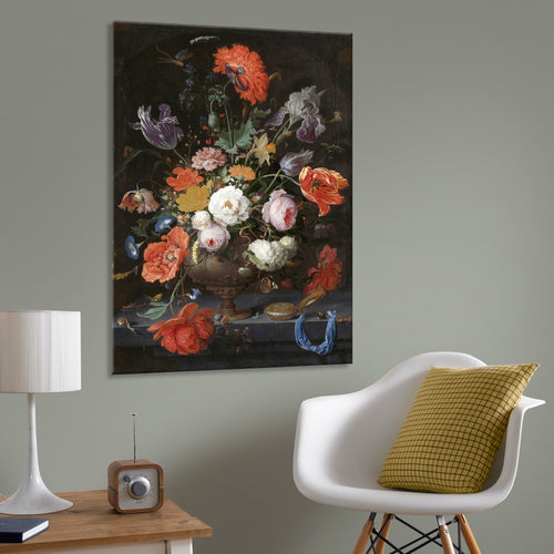Art for the Home Canvas - Stilleven Bloemen en Horloge - 100x70cm - vtwonen shop