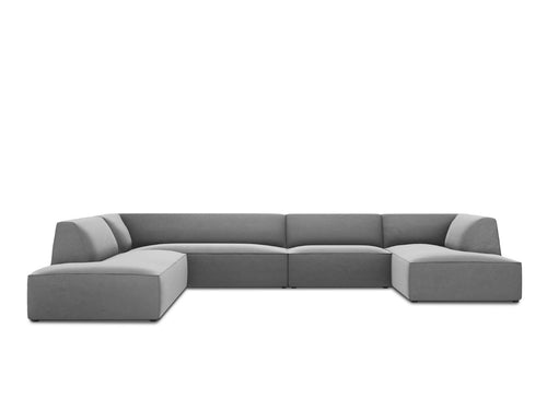 Micadoni Panoramische hoekbank links Ruby 7-zits, flueel, grijs - 273x366x69cm