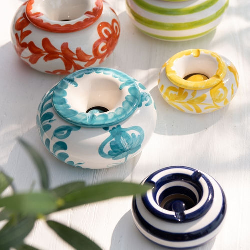 J-Line asbak Granada Stripes - keramiek - wit/blauw - small