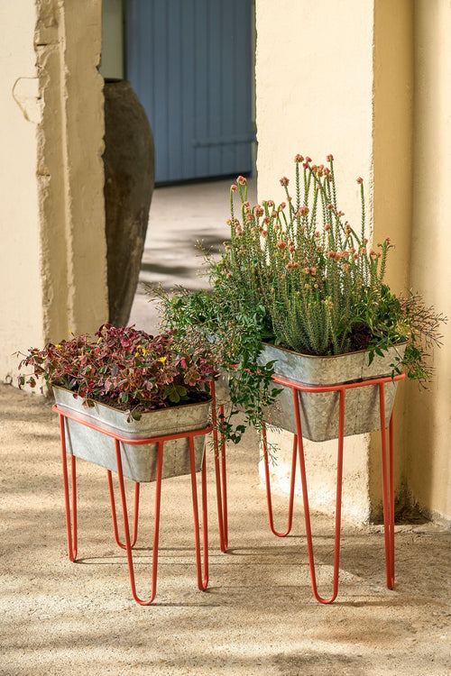 Mica Decorations Stanly Bloempot op Standaard - Set van 2 - L42 x B21 x H46 - Metaal - Perzik - vtwonen shop