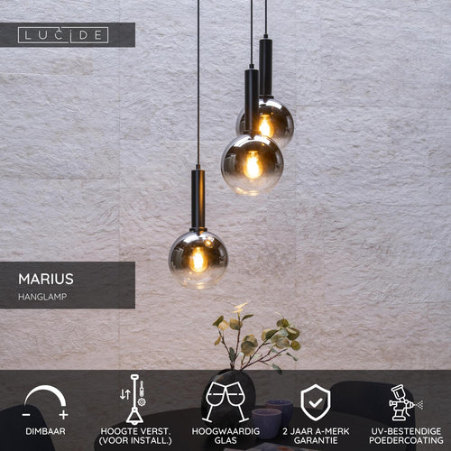 Lucide hanglamp MARIUS - 3xE27 - Zwart