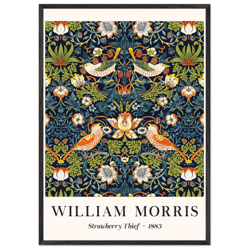 Artfulprints Poster met Lijst William Morris - Strawberry thief   - 70x100 cm - Donkergroen