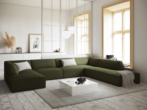 Micadoni Panoramische hoekbank rechts Ruby 7-zits, ribfluwelen, groente - 273x366x69cm
