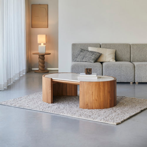 Tikamoon Salontafel in massief teak en marmer - Naturel - vtwonen shop