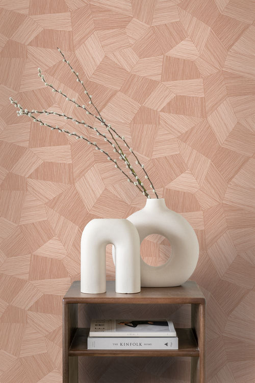 Origin Wallcoverings behang grafisch 3D motief terracotta roze - 53 cm x 10.05 m - 348040