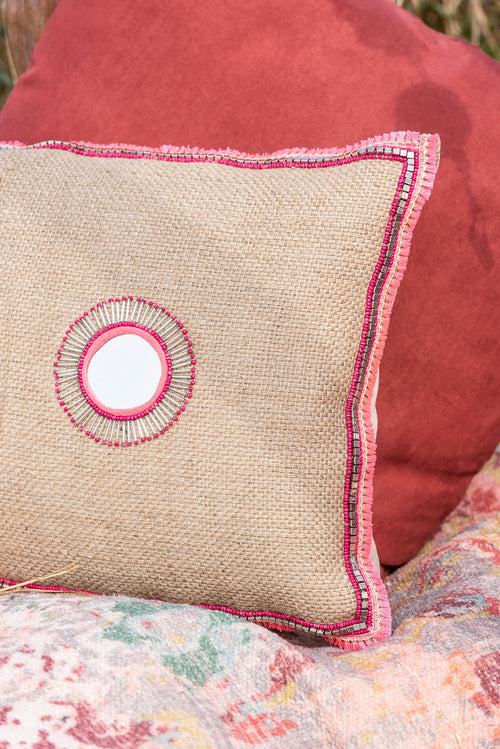 J-Line kussen Rechthoekig 3 Spiegelzonnen - jute - naturel/roze - vtwonen shop