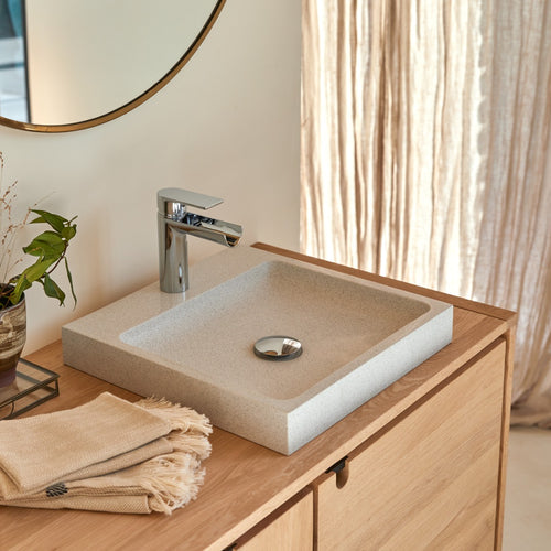 Tikamoon Vierkante waskom van wit premium terrazzo b. 40 cm - Wit