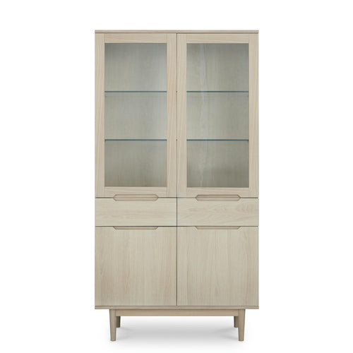 Furnhouse vitrinekast Kerteminde - Witte olie - MDF, Eikenfineer, Glas - 45x100x190