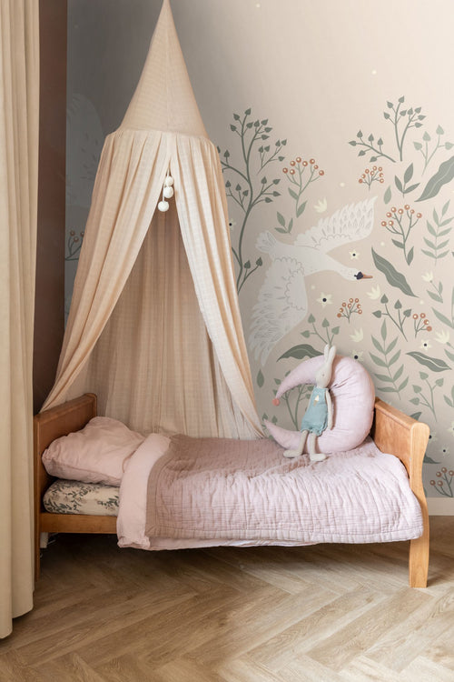 ESTAhome fotobehang zwanen beige, wit en vergrijsd groen - 250 x 279 cm - 159427 - vtwonen shop