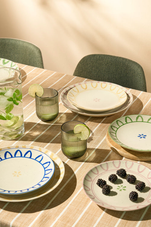 Mica Decorations Clayton Ontbijtbord - Set van 4 - H3 x Ø21 - Steengoed - Groen, Blauw, Geel, Lila - vtwonen shop