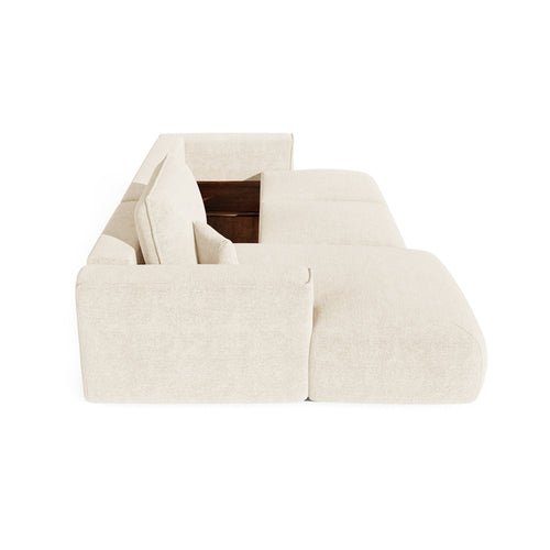 Premium Interiors - Linkshoekbank met slaapfunctie en opbergruimte COMO - bouclé-stof crème 297cm