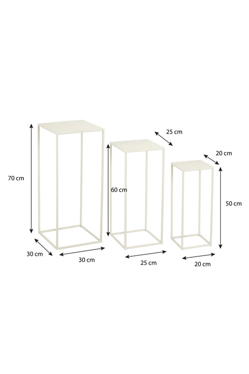 Mica Decorations Quinty Bijzettafel - Set van 3 - L30 x B30 x H70 cm - Metaal - Off-white
