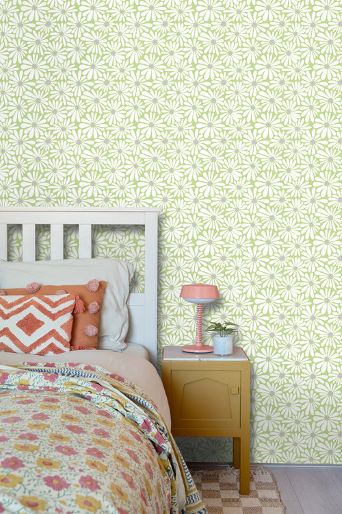 ESTAhome behang madeliefjes groen en paars - 50 x 900 cm - 131154 - vtwonen shop