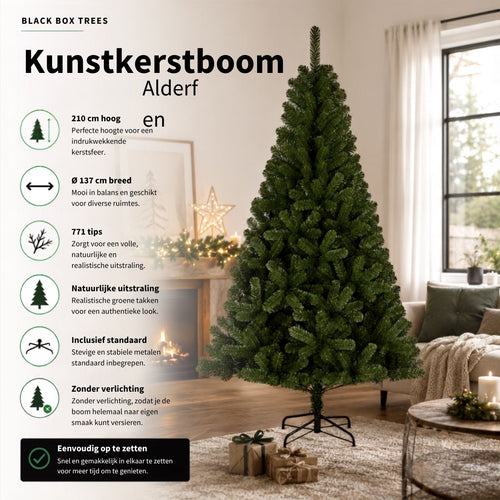 Black Box Trees Alderfen Kunstkerstboom H210 x Ø137 cm - Kerstboom Kunstkerstboom 771 Tips - Kunstboom met Standaard - Groen