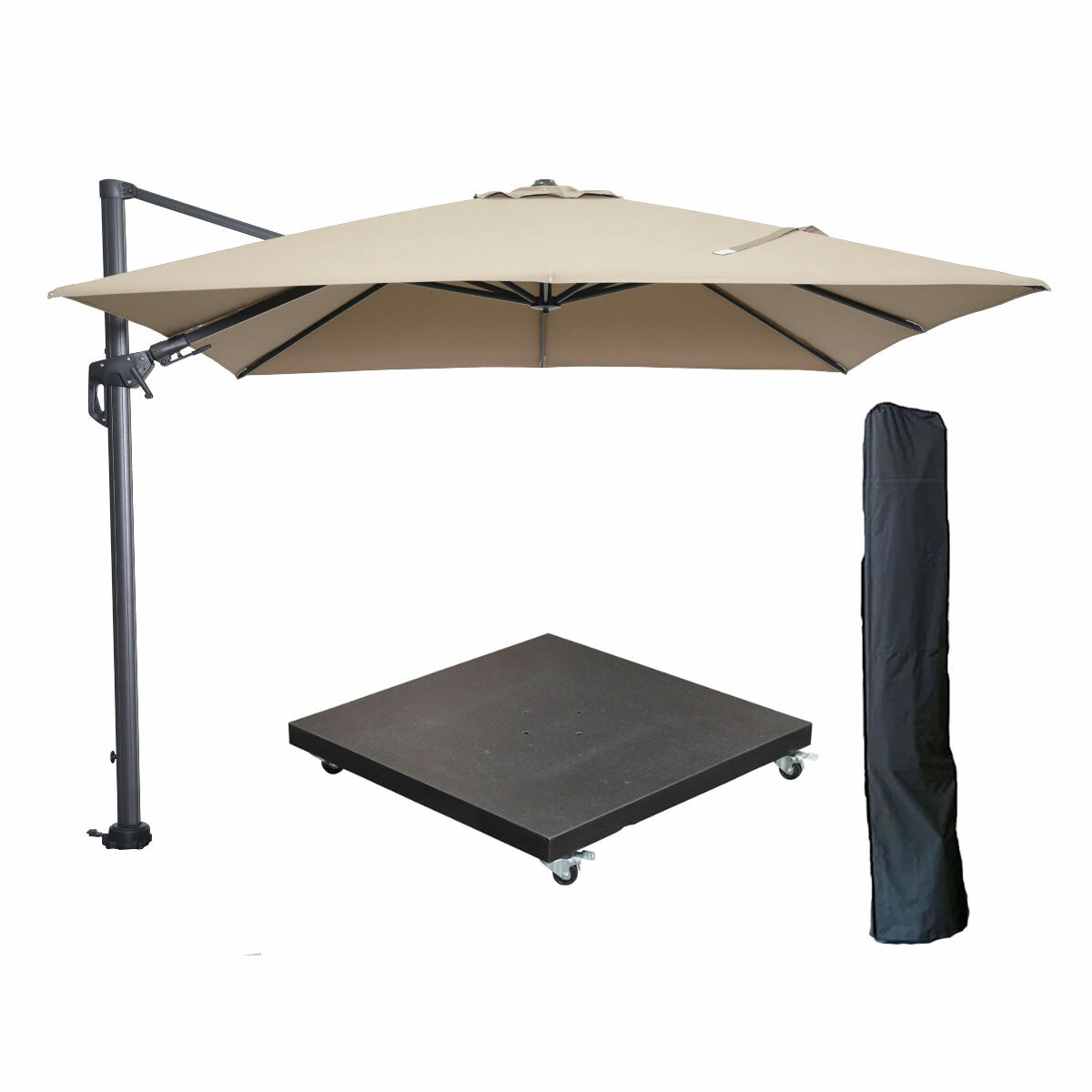 Garden Impressions zweefparasol Hawaii taupe kleur doek 3x3 m incl