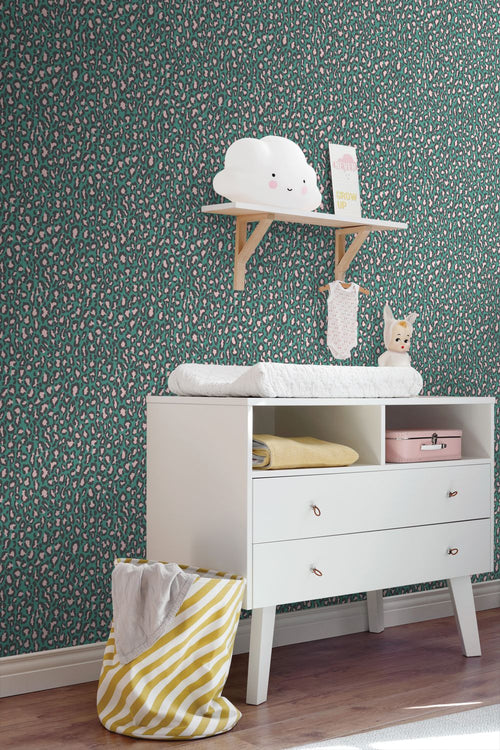 ESTAhome behang panterprint turquoise - 50 x 900 cm - 132202