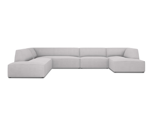 Micadoni Panoramische hoekbank links Ruby 7-zits, structurele stof, lichtgrijs - 273x366x69cm
