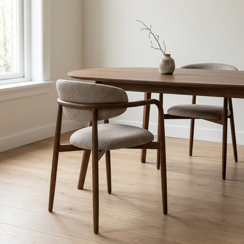 Giga Meubel Eetkamerstoel Alexia - Taupe/Walnoot - Armleuning - Set van 2