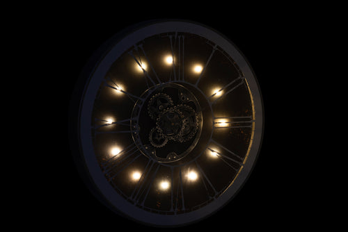 J-Line klok Rond Spiegel - hout - zilver - Ø 80 cm - LED lichtjes