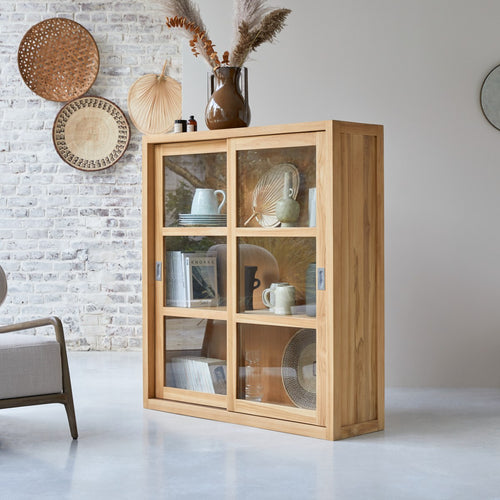 Tikamoon Massief teakhouten vitrinekast 120 cm - Naturel