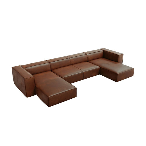 Cosmopolitan Design - Panoramische bank Turin 6-zits, echt leer bruin - 173x375x68cm