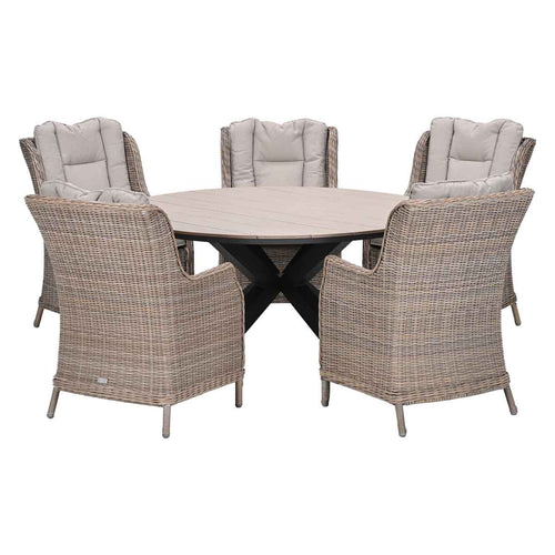Garden Impressions Tuinset Marbella 6-delig vin. willow - Tulli tuintafel Ø148 cm