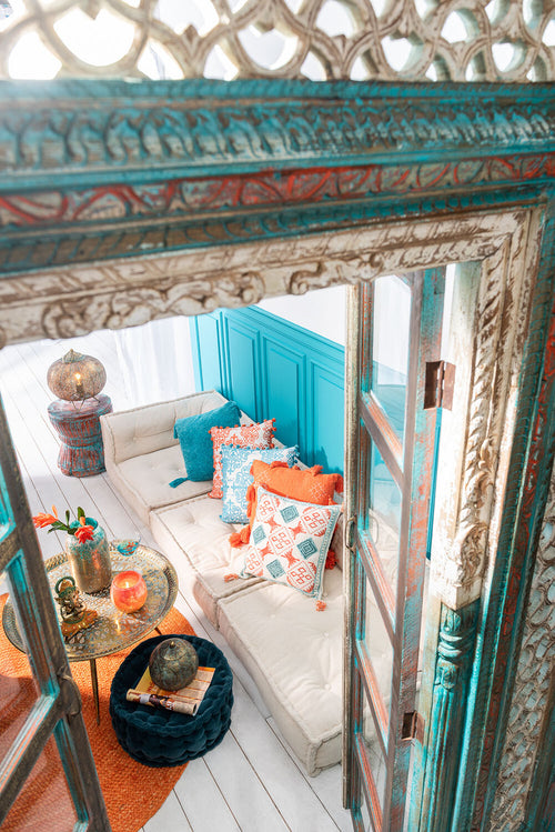 J-Line kussen Vierkant Fayola - katoen - turquoise