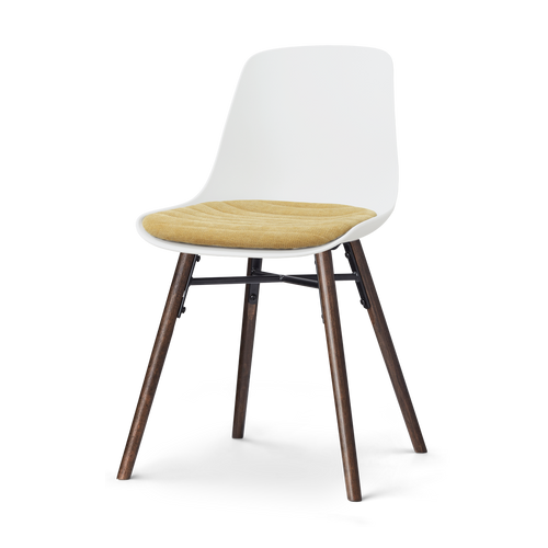 Nolon Nena-Liv eetkamerstoel wit met warm oker zitkussen - walnoot houten onderstel
