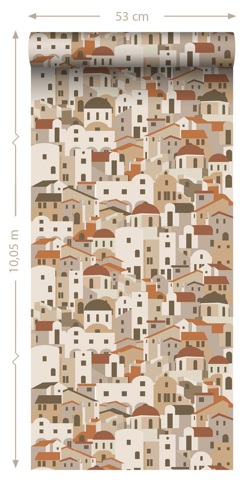 ESTAhome behang mediterrane huisjes beige en terracotta - 50 x 900 cm - 139623 - vtwonen shop