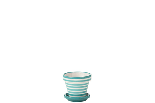 J-Line bloempot Granada Stripes Handmade + Painted - keramiek - aqua - extra small - Ø 17 cm - vtwonen shop