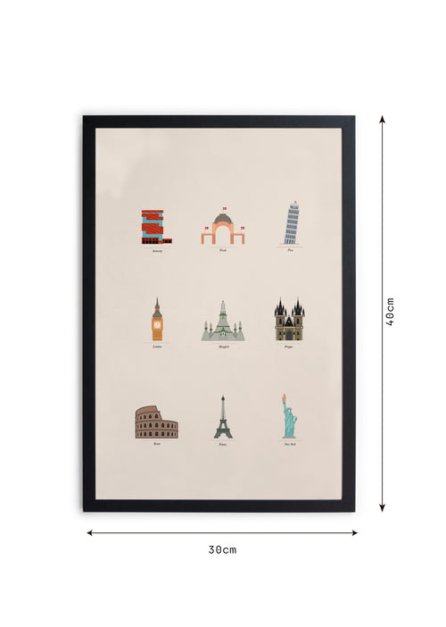 Zwarte lijst met kader 40x30 beroemde gebouwen - vtwonen shop