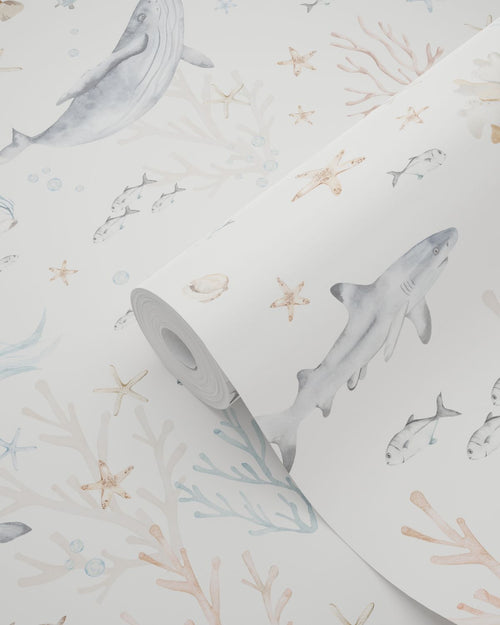 ESTAhome behang onderwaterwereld beige en vergrijsd blauw - 50 x 900 cm - 131261