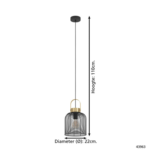 EGLO hanglamp Roundham - e27 - ø 22 cm - zwart/goud - staal - vtwonen shop