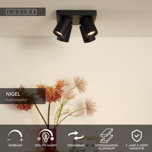 Lucide plafondspot NIGEL - 4xGU10 - Zwart
