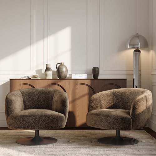 Sia Home - Draaibare fauteuil OSKA - getextureerd fluweel espresso-bruin 77cm