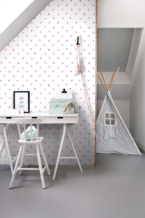ESTAhome behang hartjes fuchsia roze - 53 cm x 10.05 m - 138866