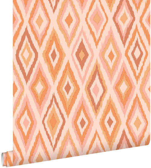 ESTAhome behang ruiten roze en oranje - 50 x 900 cm - 131689
