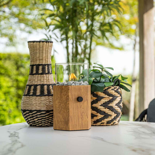 Garden Impressions tafel sfeerhaard Bilboa teak look - hexagon Ø26,5 cm - vtwonen shop