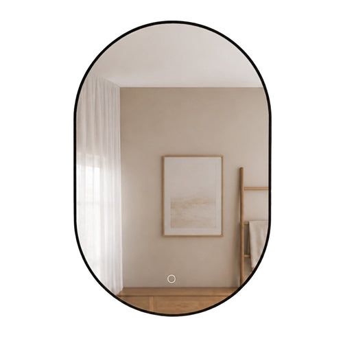 LOMAZOO badkamerspiegel Tanger - draaibaar - met LED verlichting & spiegelverwarming - ovaal - zwart - 90 x 60 cm