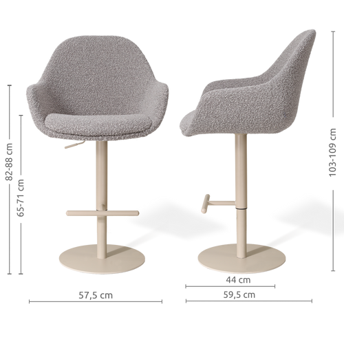 Nolon Niva-Mae tulp barkruk bouclé taupe verstelbaar - beige poten