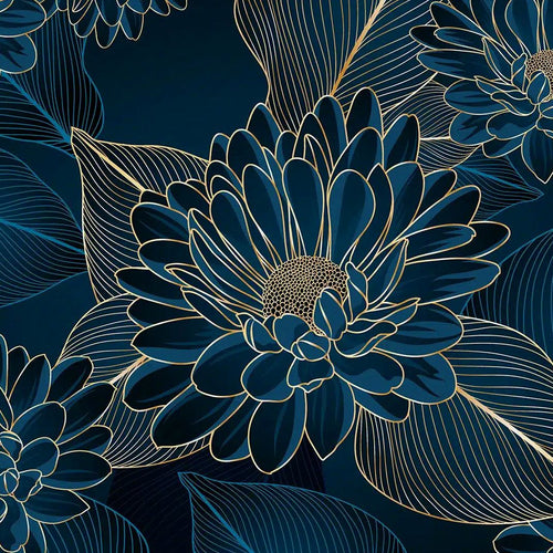 Sanders & Sanders fotobehang bloemen blauw en goud - 375 x 270 cm - 601456
