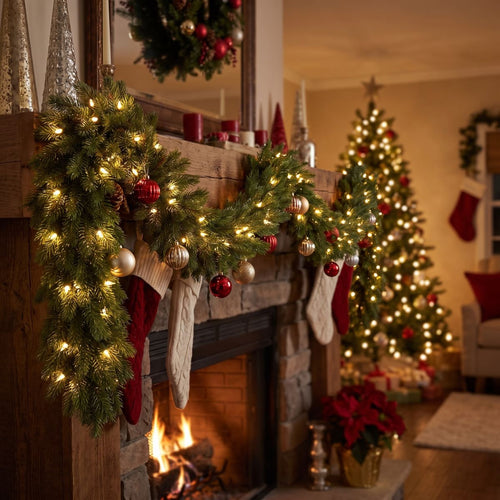 Triumph Tree Forest Frosted Guirlande - Kerstversiering met 96 LED Lampjes en Timerfunctie - Kerstslingers voor Muur, Deur, Trap of Vensterbank -