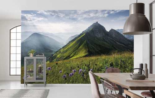 Sanders & Sanders fotobehang berglandschap groen en blauw - 450 x 280 cm - 612672