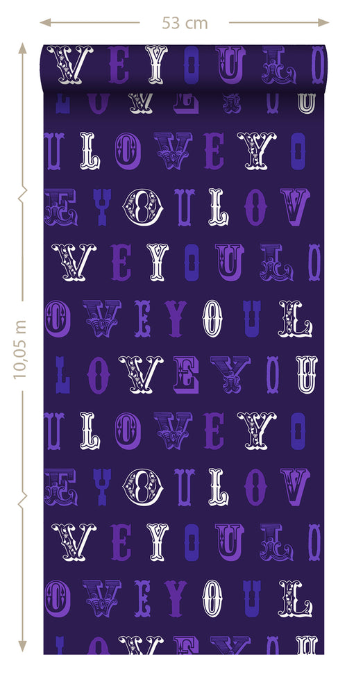 ESTAhome behang love you - quotes paars - 53 cm x 10.05 m - 136835