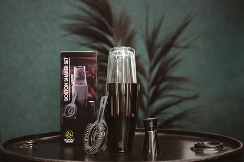 Leopold Vienna - Cocktail set Boston RVS zwart (cocktail shaker, pipet, strainer) cadeau giftset