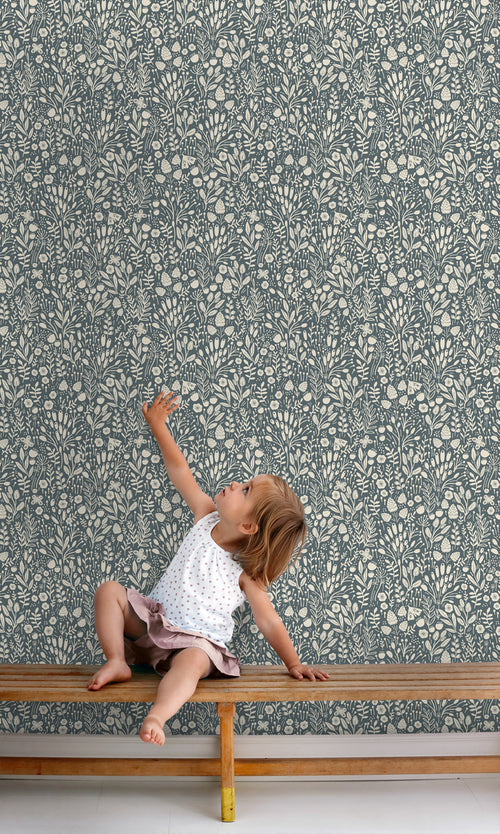 ESTAhome behang bloemetjes blauwgroen - 50 x 900 cm - 131249 - vtwonen shop