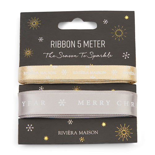 Rivièra Maison RM Merry Christmas Ribbon 5M - Polyester - Grijs - vtwonen shop